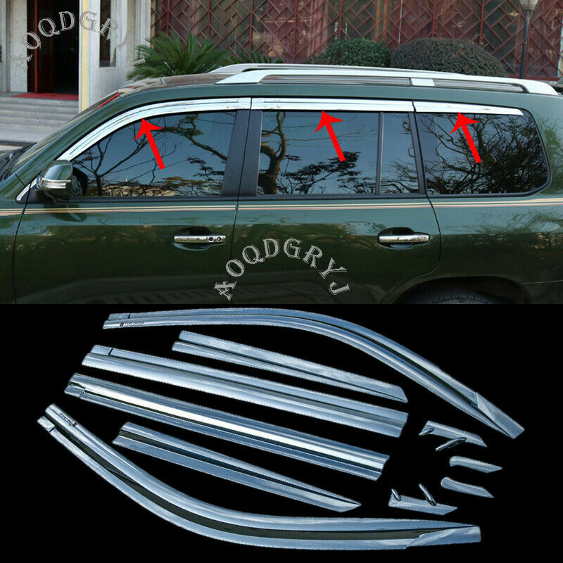 New Chrome Side Window Wind Deflector Visor Rain Guard for Land Cruiser 2008-21