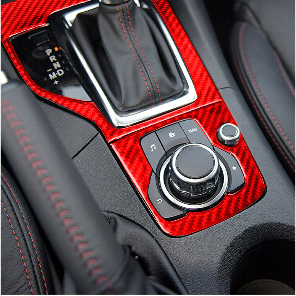Red Carbon Fiber Central Control Gear Shift Panel Trim for Mazda 3 Axela 2014-16