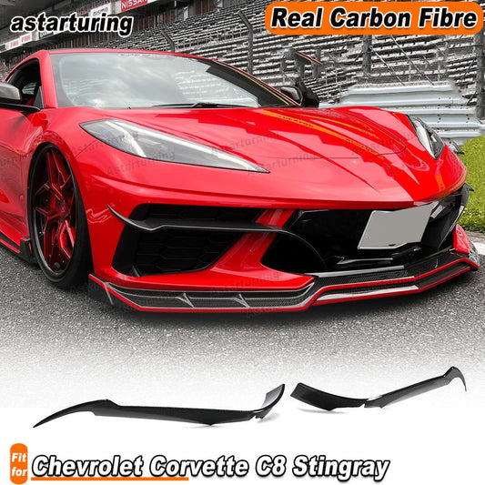 for Chevrolet for Corvette C8 Stingray 20UP REAL CARBON Front Bumper Splitters Fins