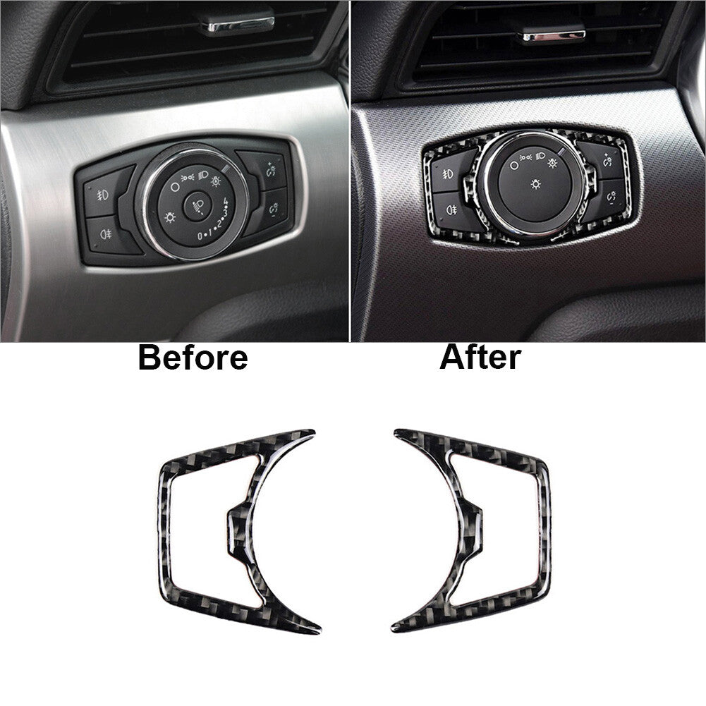 Carbon fiber headlight switch button cover trim for Ford F-150 2015 - 2020