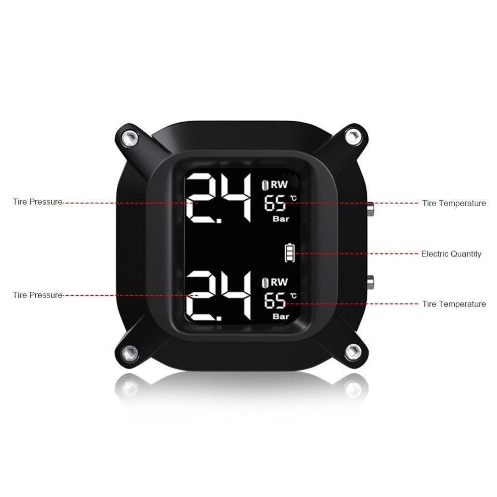 Motorcycle Tire Pressure Monitoring System TPMS w/ 2 Wireless External Sensors