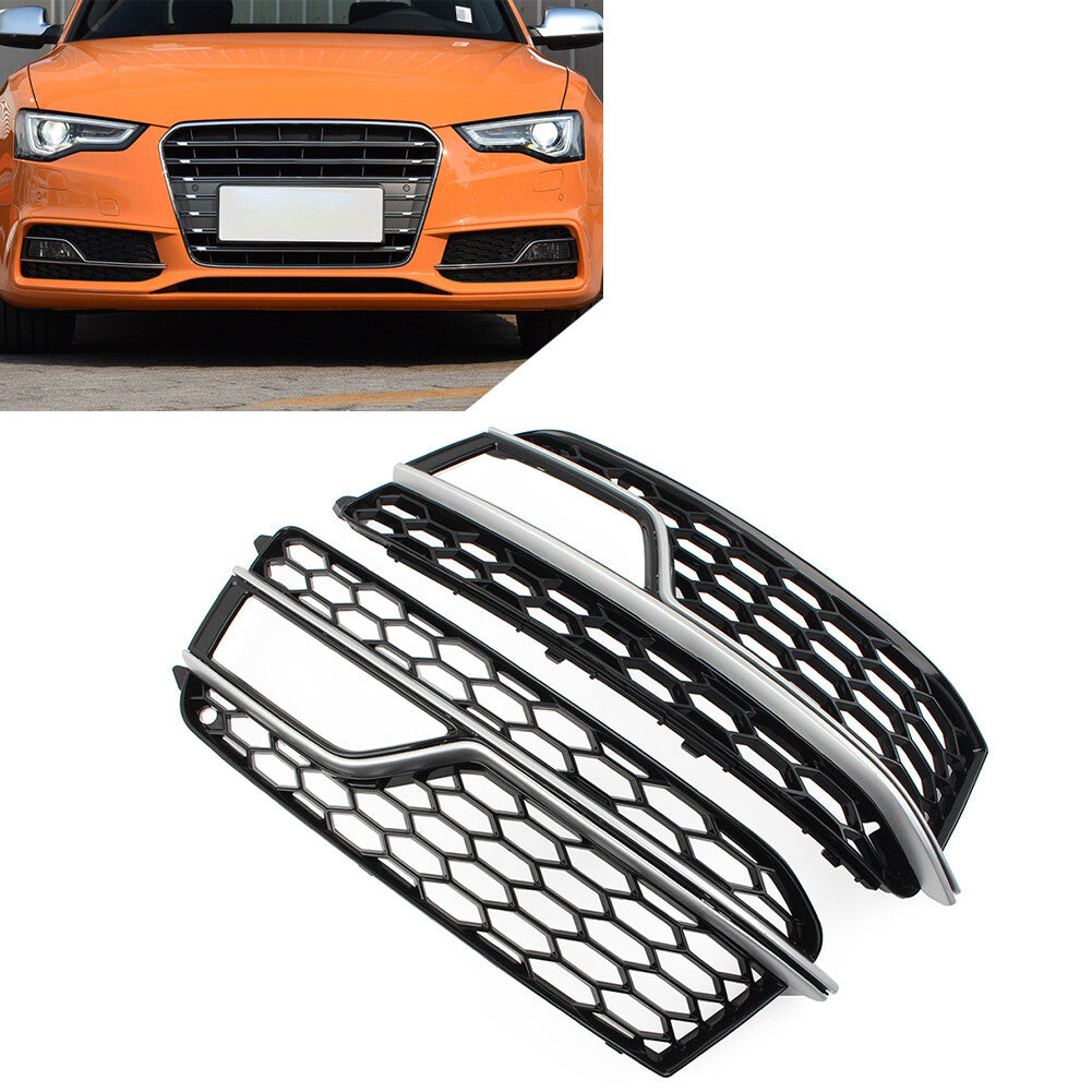 Pair Bumper Honeycomb Mesh Fog Light Grille Cover for Audi A5 S5 13-17 13