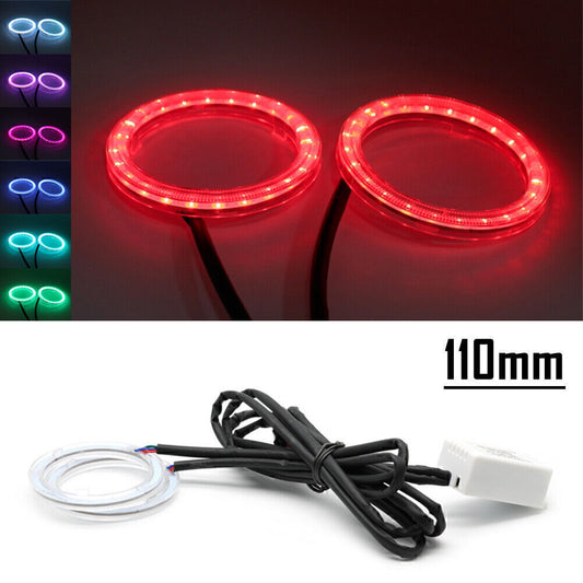 2X RGB Colorful COB Car Headlight Angel Eyes Light LED Halo Rings Lamp Set 110MM