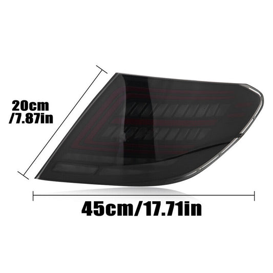 A pair of LED taillights with smoke effect suitable for Mercedes W204, C250, and C300 (2007-2014).