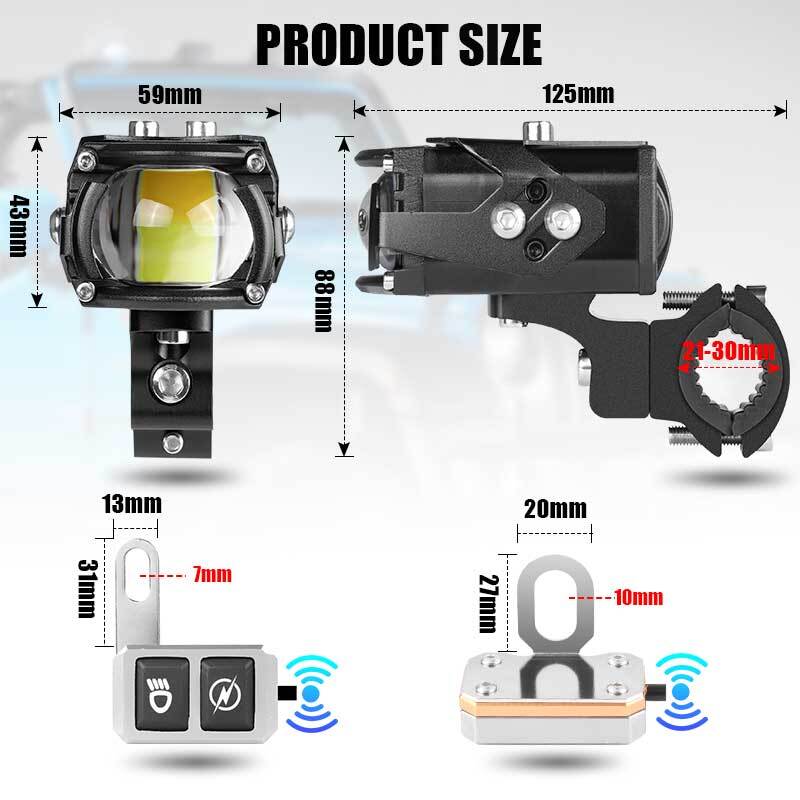 Motorcycle LED Headlight Bulb Spotlight Fog light driving Lamp with Switch 100W