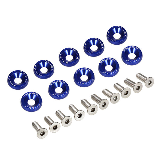 10Pcs Blue JDM Billet Aluminum Fender Bumper Washer Bolt Engine Bay Dress Up Kit