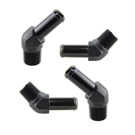 4PCS Aluminum AN8 3/8 NPT Male to 1/2 Hose Barb 45 Degree Adapter Fitting Black