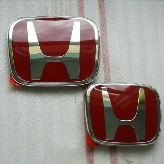 2-Pack Front and Back Badges with Red H Badges Suitable for 2016-2021 for Civic Sedan 4door