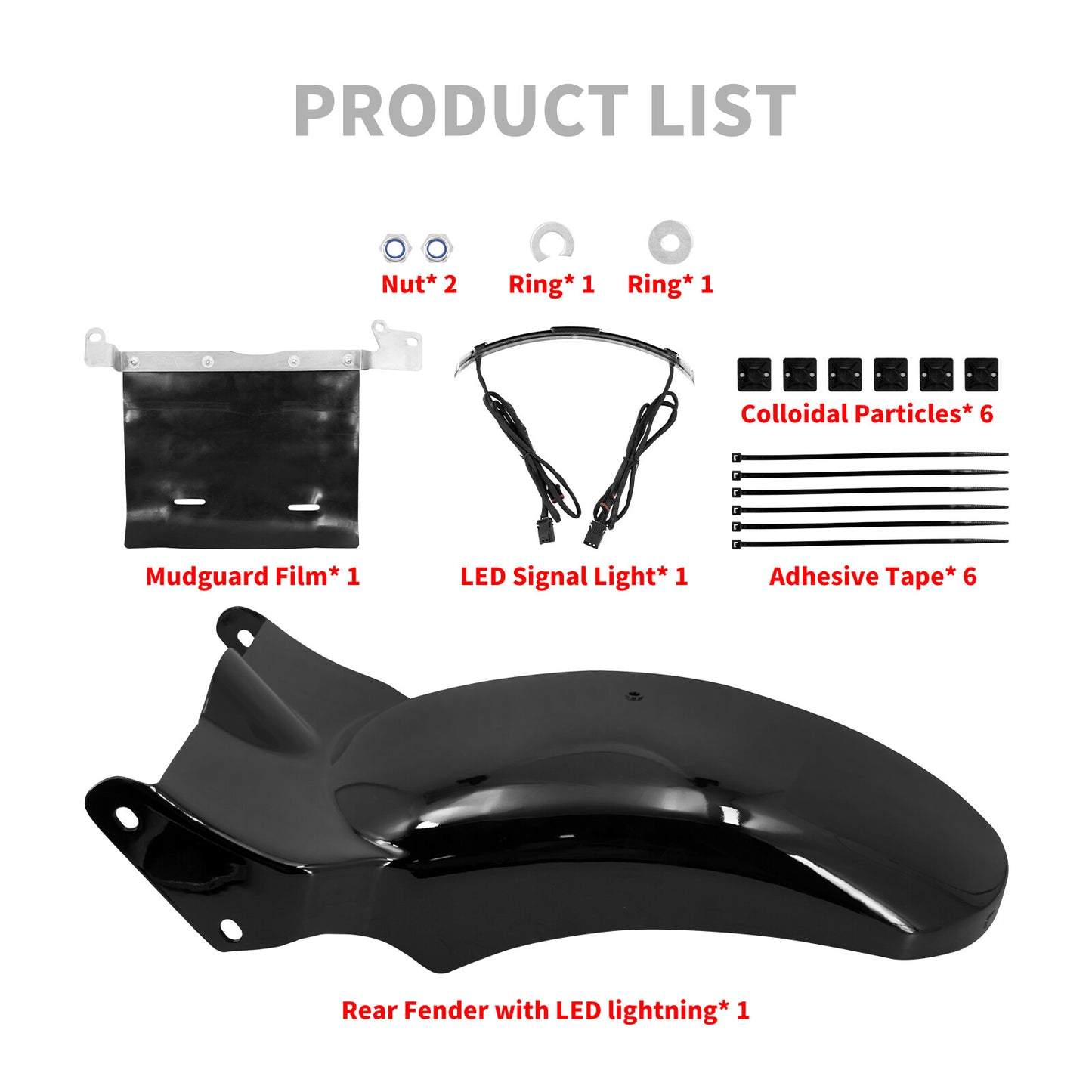 Gloss Black Rear Short Fender w/ Turn Signal LED Light for Harley Breakout 18-23