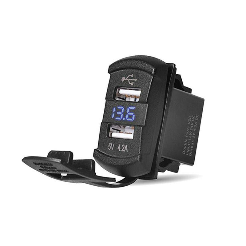 12VCar Blue LED Dual USB Charger Digital Socket Digital Display Voltmeter Outlet
