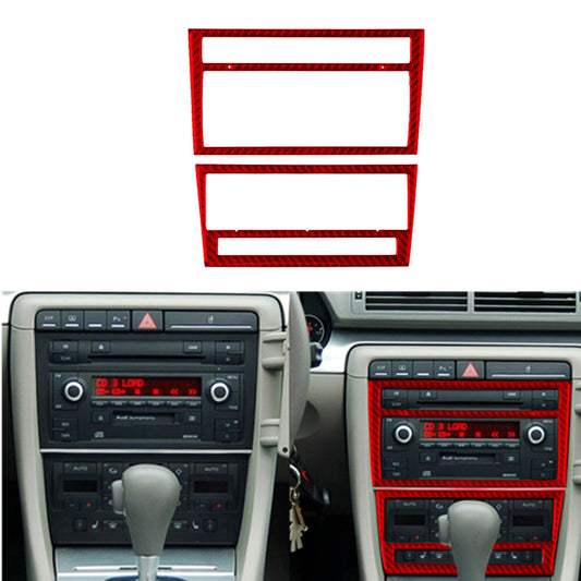 2x Red Central CD Player Frame Panel Trim Carbon Fiber for Audi for A4 S4 2005-2006