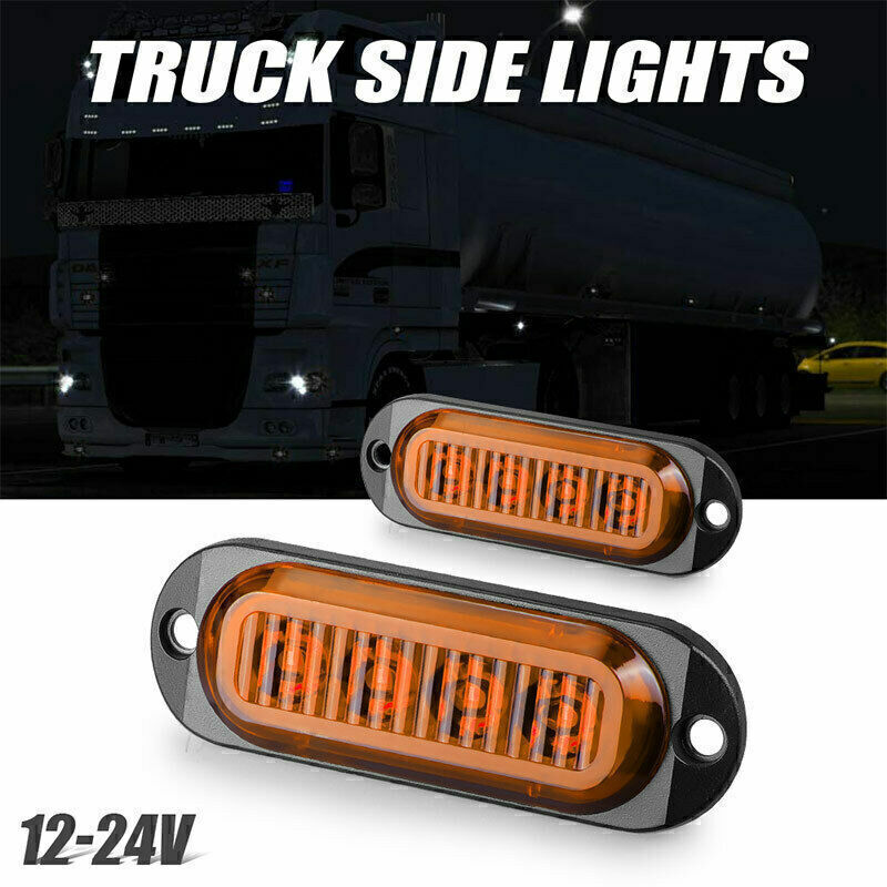 10X Yellow LED Trailer Truck Side Marker Lights 4LED Clearance Indicator 12-24V