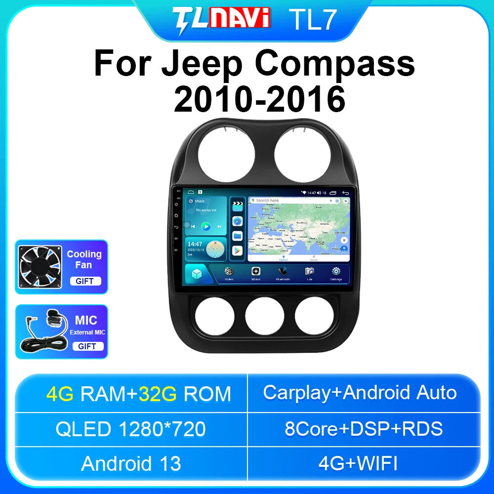 for Jeep Compass 2010-2016 Android Auto Carplay GPS Navi Car Stereo Radio Screen