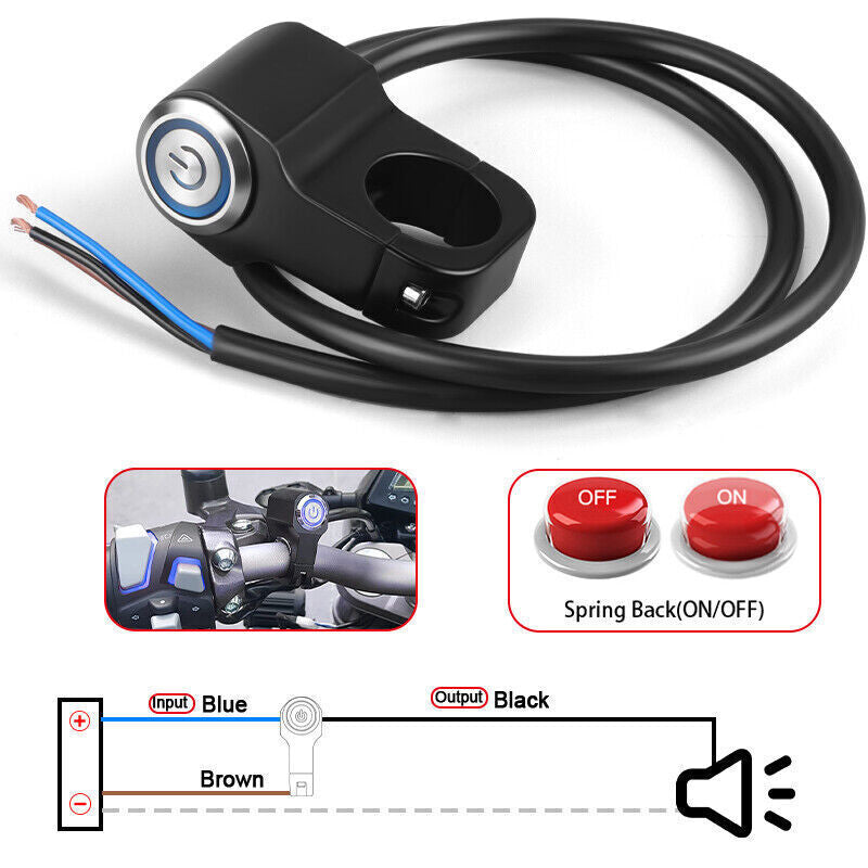 7/8 Motorcycle Blue Handlebar Horn Star Switch Momentary Push Button Power 12V