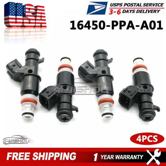 (4) Fuel Injectors New For 2002-2004 for Honda for Civic CRV CR-V 2.4L L4 16450-PPA-A01