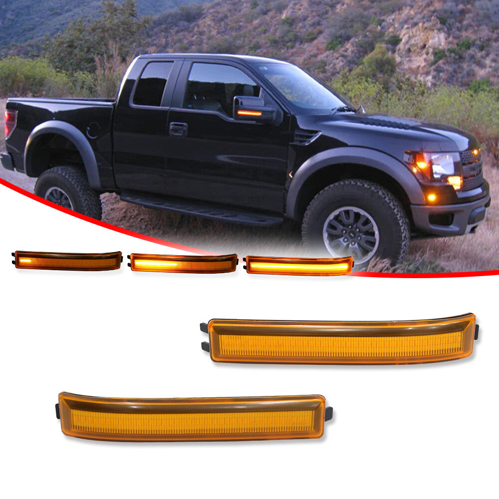 2-pack Amber Lens Mirror LED Side Light Turn Signal Reflectors for Ford F-150 09-14