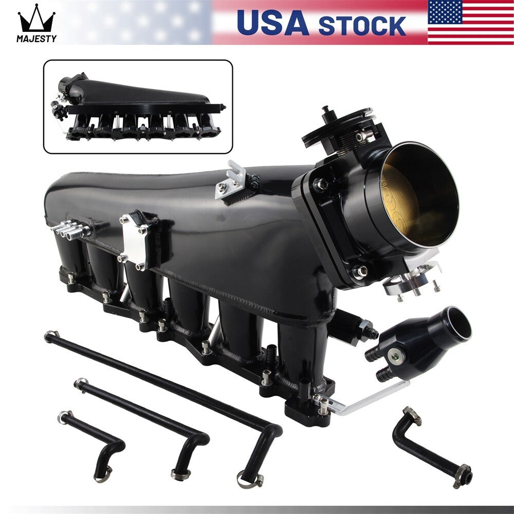 Intake Manifold Fuel Rail Throttle Body 90mm For Skyline GTR R32 R33 RB26DET BK