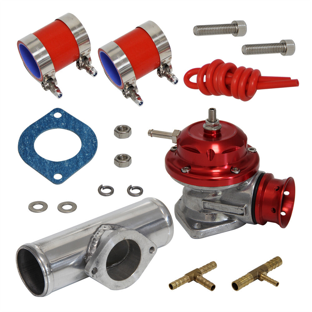 Type-RS 30PSI Blow Off Valve BOV+51mm Flange Pipe Adapter Silicone Hose Kit Red
