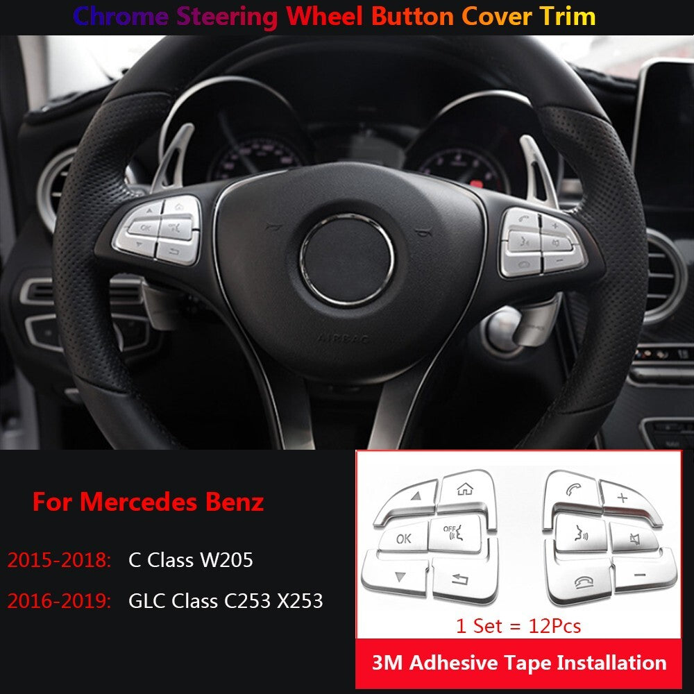 for Mercedes-Benz C GLC W205 X253 Car Interior Steering Wheel Switch Cover Trims