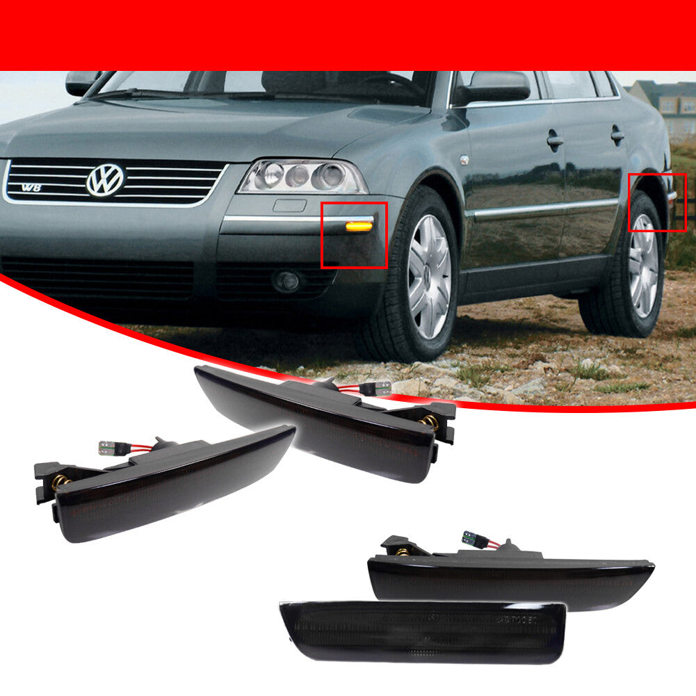 4-piece set of front and rear smoked lens LED side marker lights suitable for 2001-2005 for Volkswagen for Passat B5.5