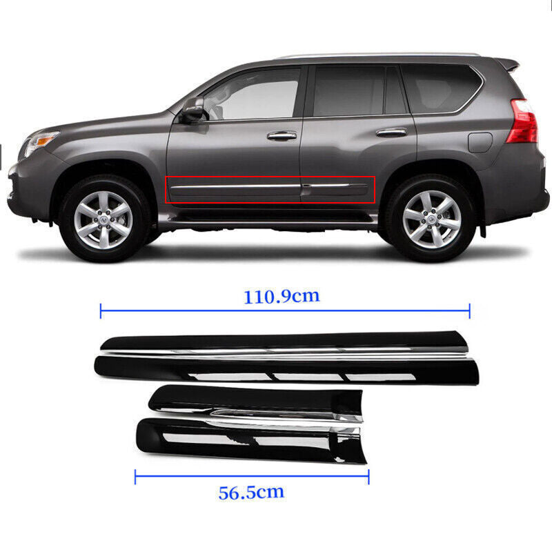 Black Side Door Body Guard Molding Cover Panel Trims for Lexus GX 460 2010-2019