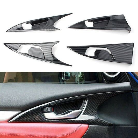 Carbon Fiber Style Inner Door Handle Bowl Cover Trim for Honda for Civic 2016-21 17