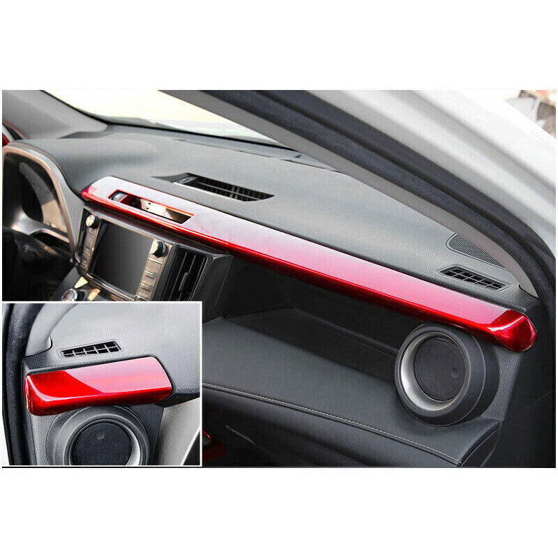 for Toyota RAV4 2013-2018 Red ABS Center Console Dashboard Stripe Cover Trim 2Pc
