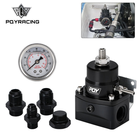 Black Adjustable Fuel Pressure Regulator Kit Oil 0-160psi Gauge -6AN AN8/ORB-8