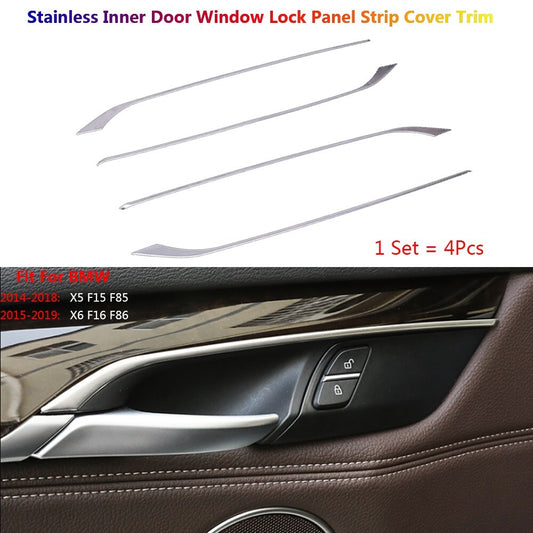 4x Stainless for BMW X5 X6 F15 F16 Car Interior Inner Door Bowl Cover Strip Trim