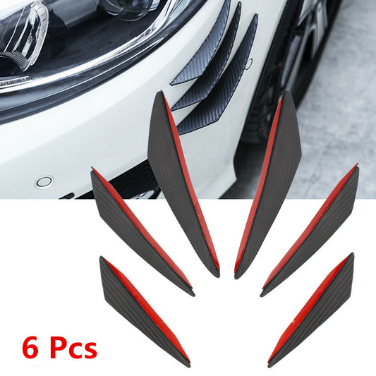 6PC Car Carbon Fiber Bumper Splitter Fin Air Knife Spoiler Canards Valence Chin