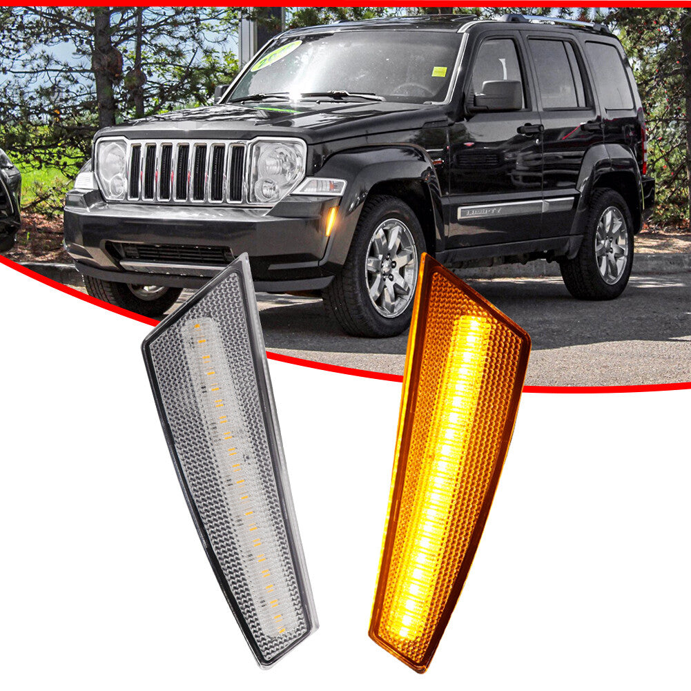 A pair of clear lens amber LED front bumper side marker lights for 08-12 for Jeep Liberty