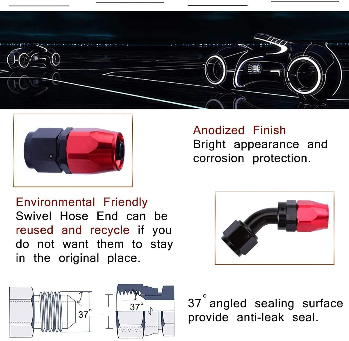 AN4-4AN AN-4 Accessories - Steel Nylon Braided Oil Fuel Line Rotary Hose End Adapter