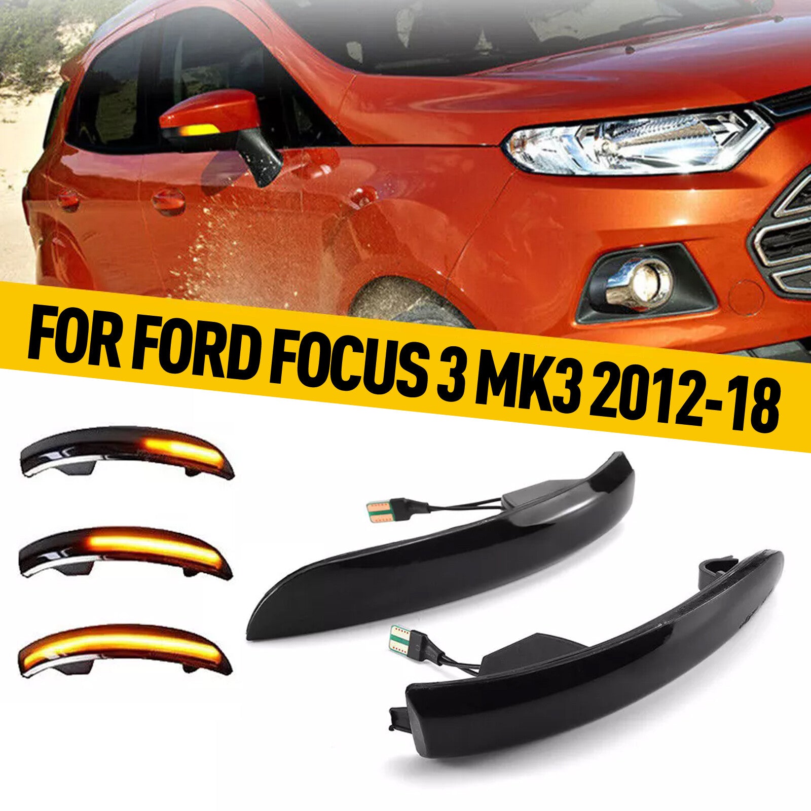 2x for Ford 2012-18 LED Side Mirrors Sequential Dynamic Turn Signal Light Amber
