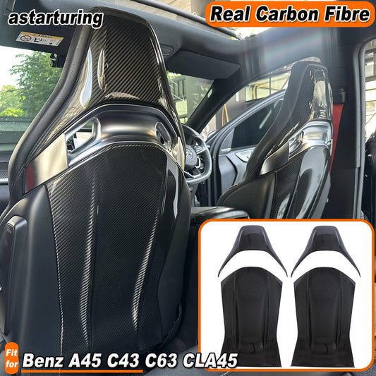 2Set REAL Carbon for Seat Back Shell Covers Cap for Benz W176 W117 A35 A45 CLA45 AMG