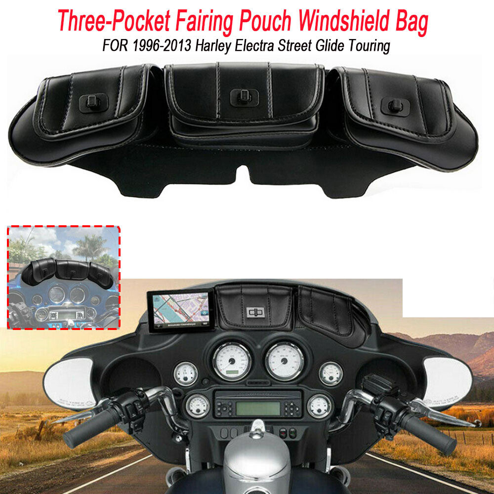 Motorcycle windshield bag saddle 3-pocket fairing for 96-13 for Harley Touring