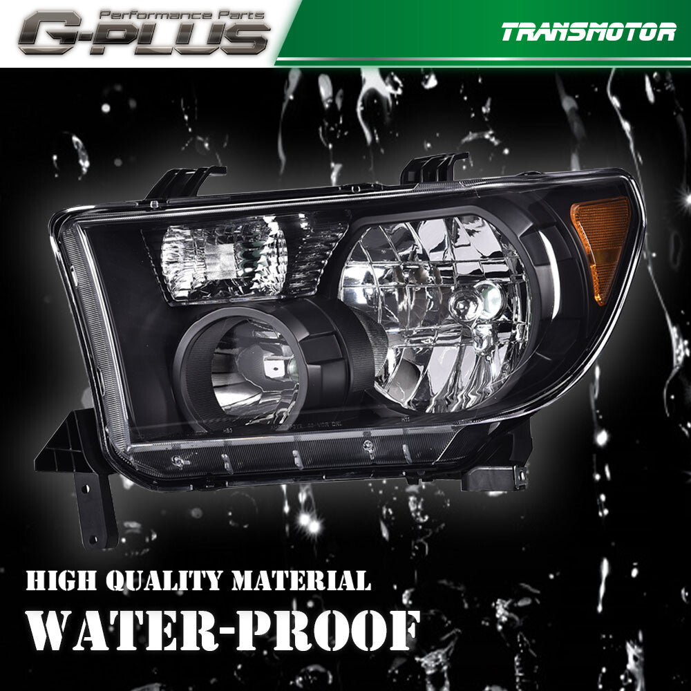 Black chrome headlights (LH+RH) suitable for Toyota 2007-2013 Tundra and 2008-2017 Sequoia.