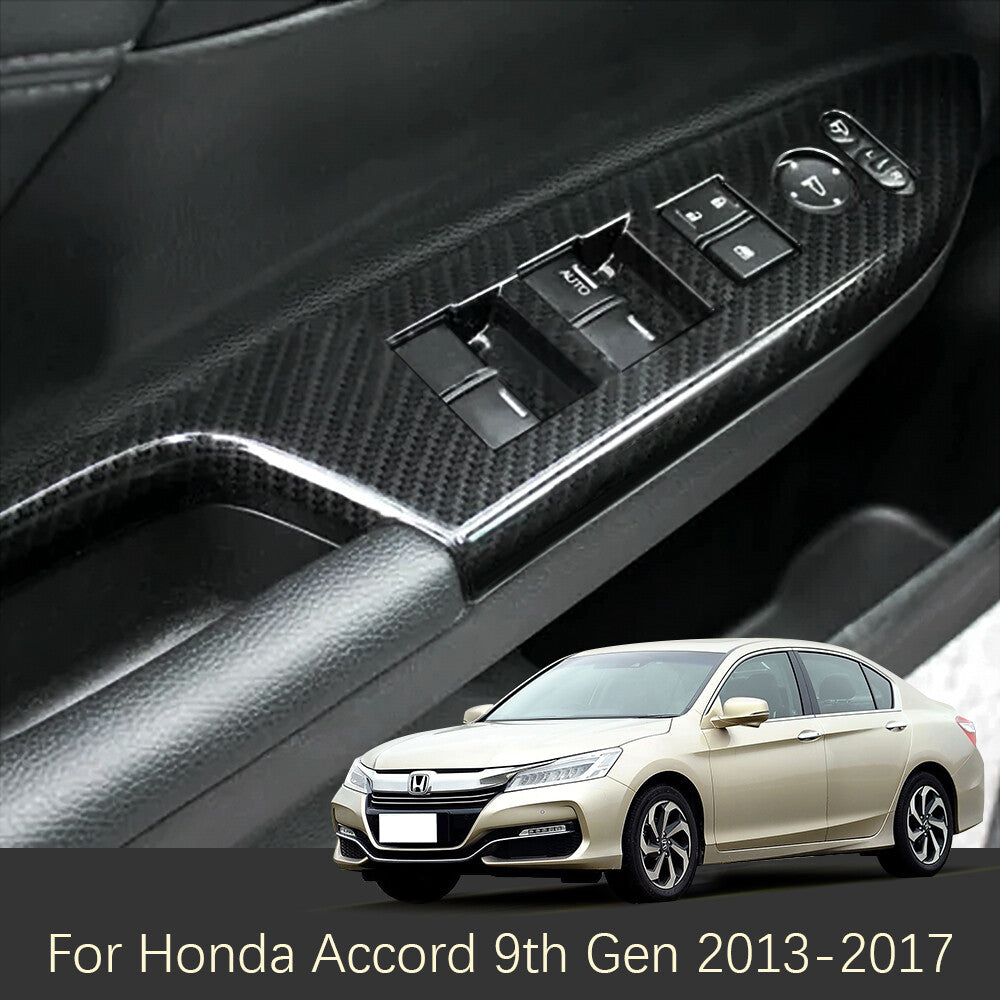 for Honda Accord 13-17 Carbon Fiber Texture Door Window Lift Panel Cover Trims