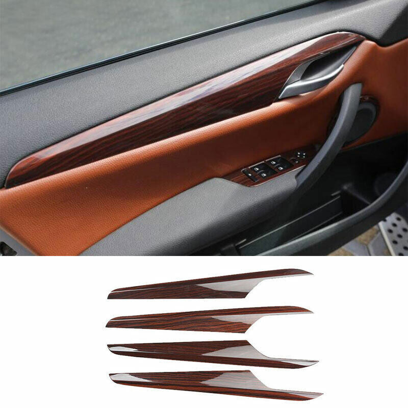Fit For X1 E84 2013-2015 ABS Red Wood Grain Inner Door Panel Trim Cover Strip 4P