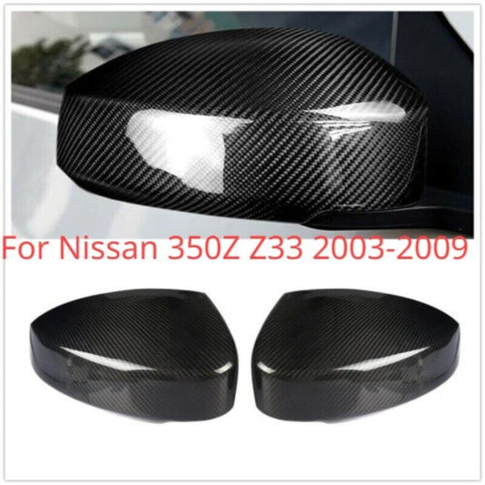 Pair Car Side View Mirror Caps Parts for Nissan 350Z Z33 2003-2009 Carbon Fiber