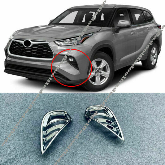 Chrome Front Bumper Fog Lamp Light Cover Trims for Toyota Highlander 2020-2023
