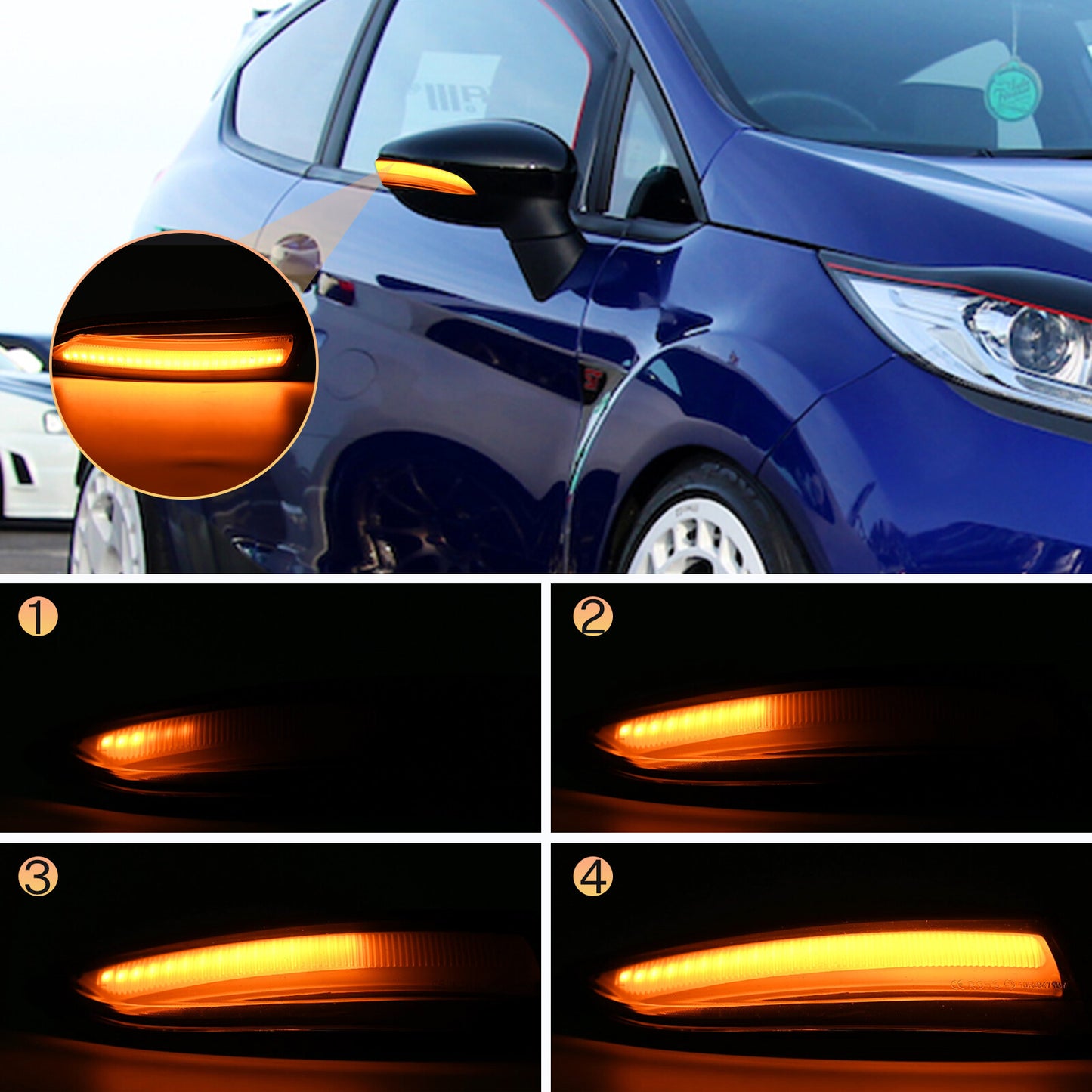 2x Dynamic LED Side Mirror TurnSignal Light for Ford Fiesta MK7 B-Max 2008-2017