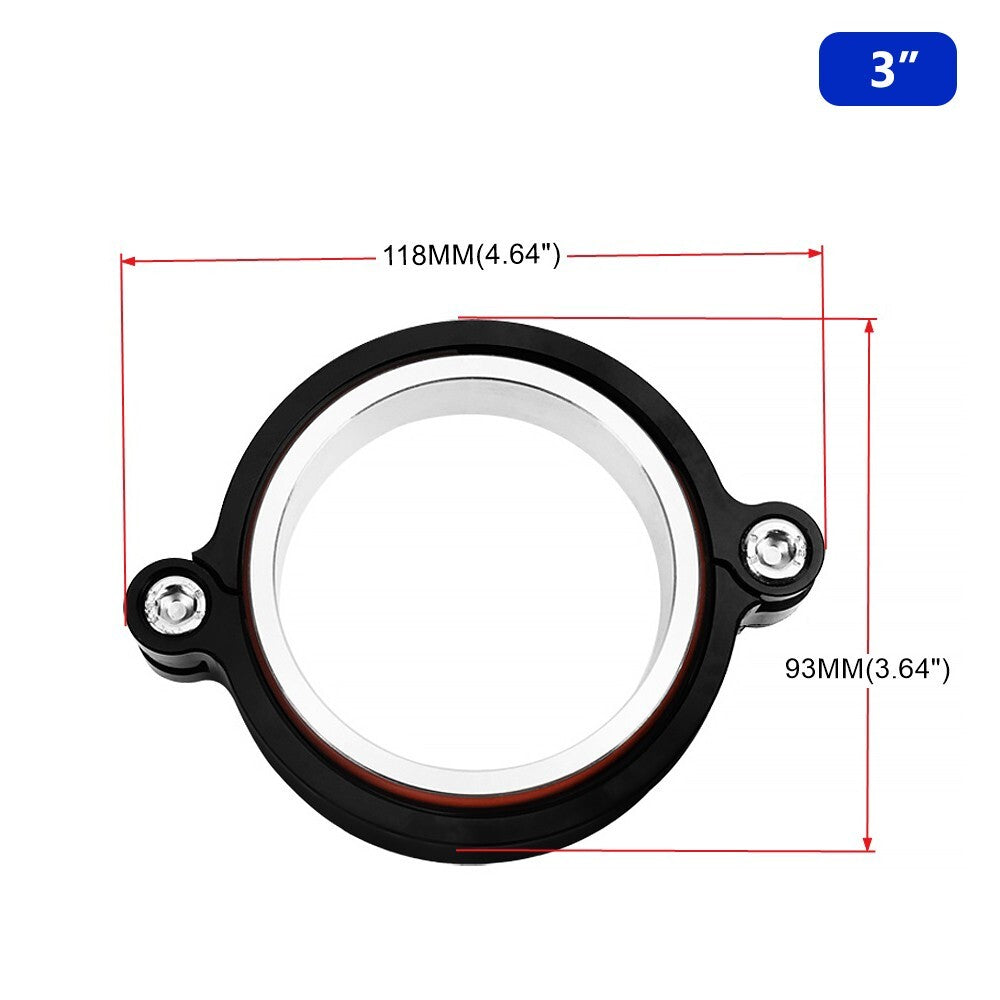 Black 3/76mm Aluminum V-Band Clamp+Flange Kit for Intercooler Intake Pipes