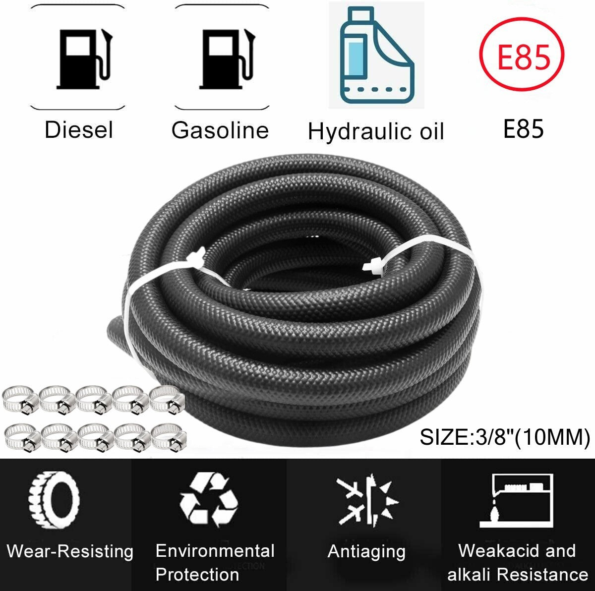 3/8-inch fuel line hose, NBR rubber push-lock hose, high-pressure fuel line, gas line
