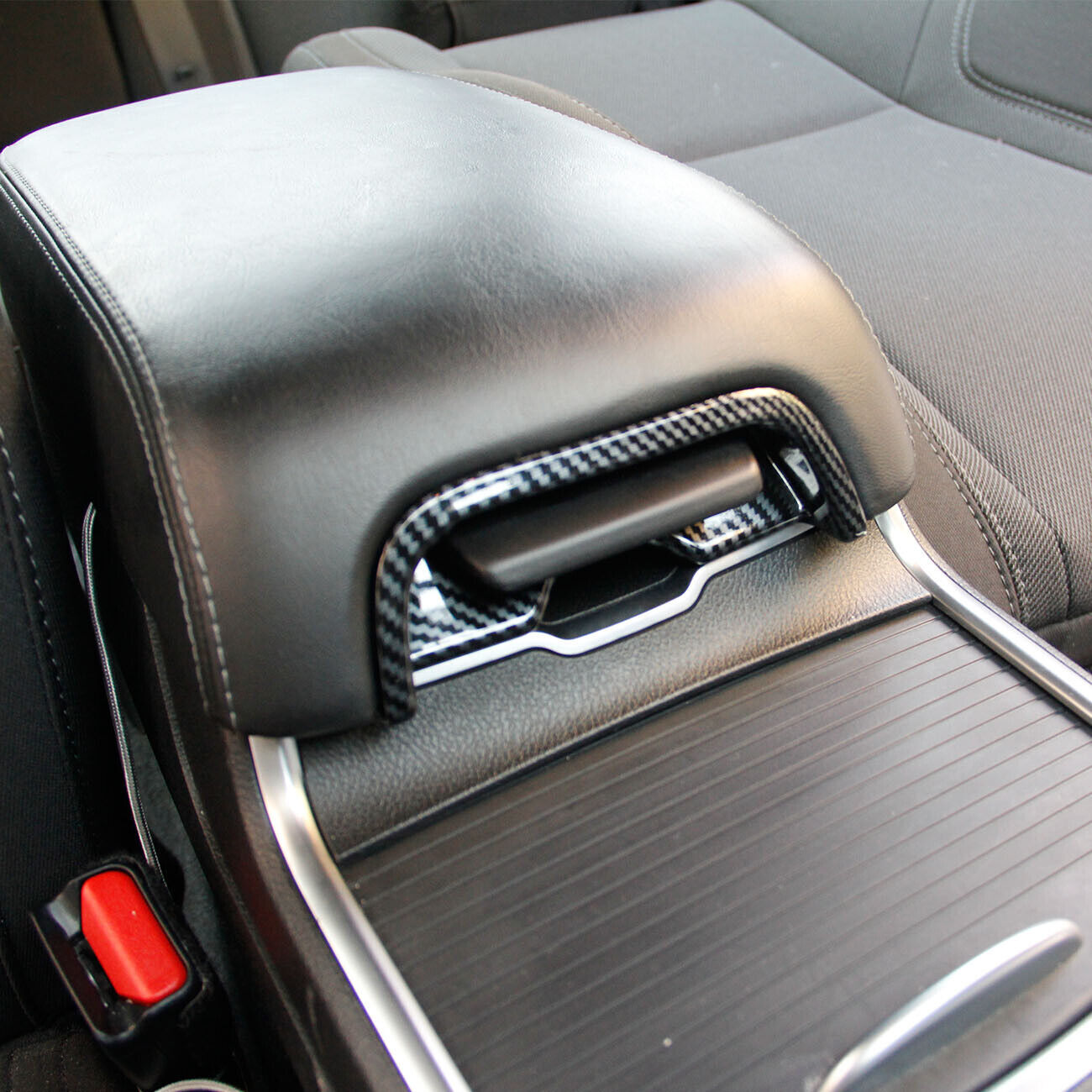 Carbon Fiber Interior Center Armrest Box Switch Cover Trim for Dodge Charger