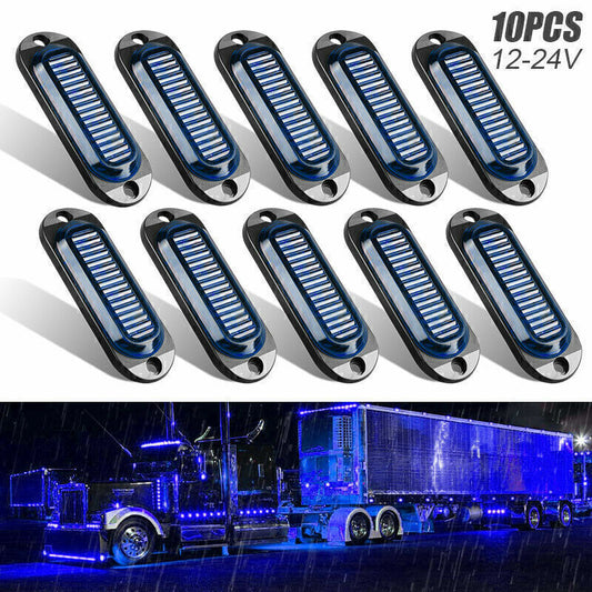 10X LED Blue Side Marker Lights Clearance Lamp Trailer Truck RV Caravan Boat