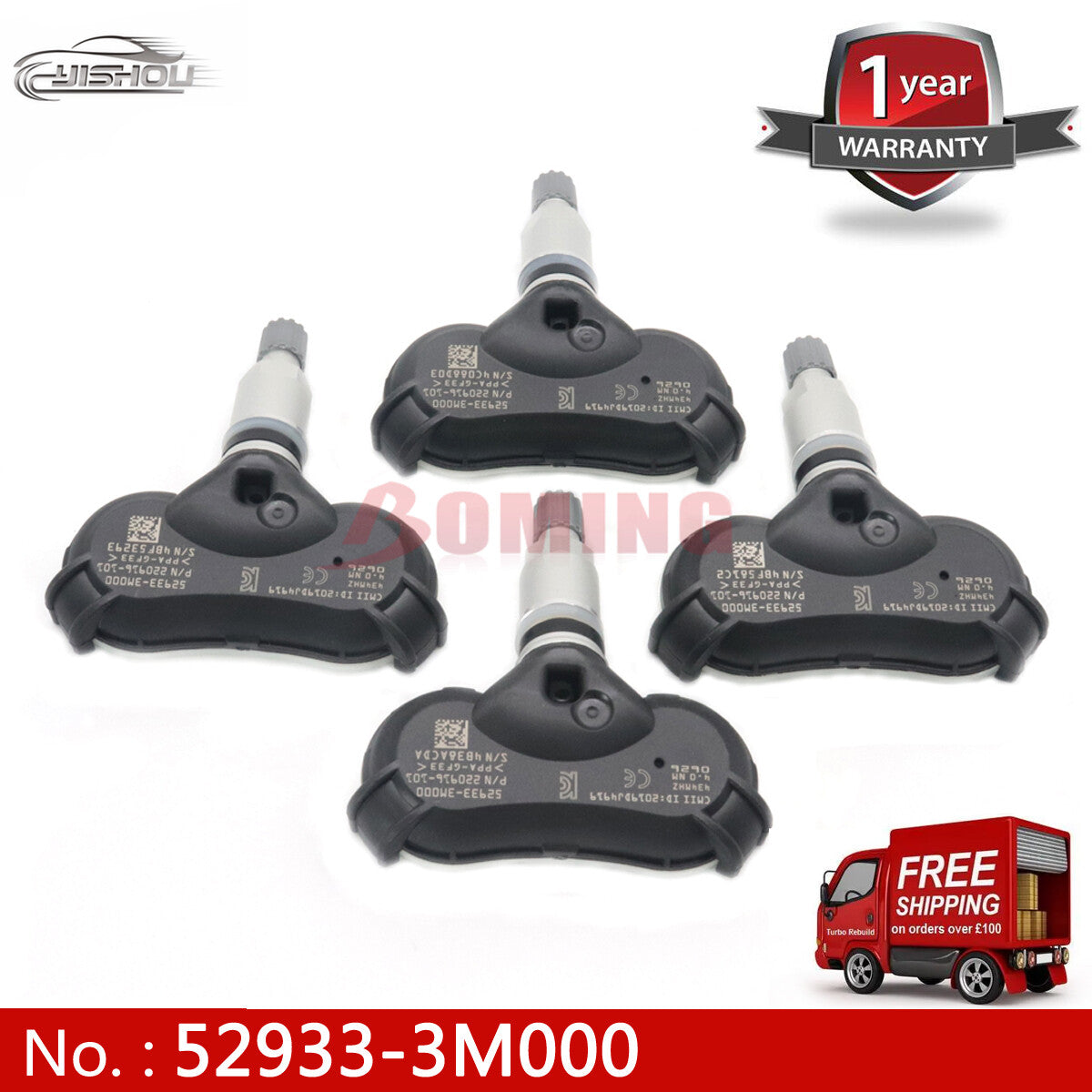 4-pack of tire pressure sensors for Hyundai iX35 Equus 52933-3M000 529333M000 TPMS