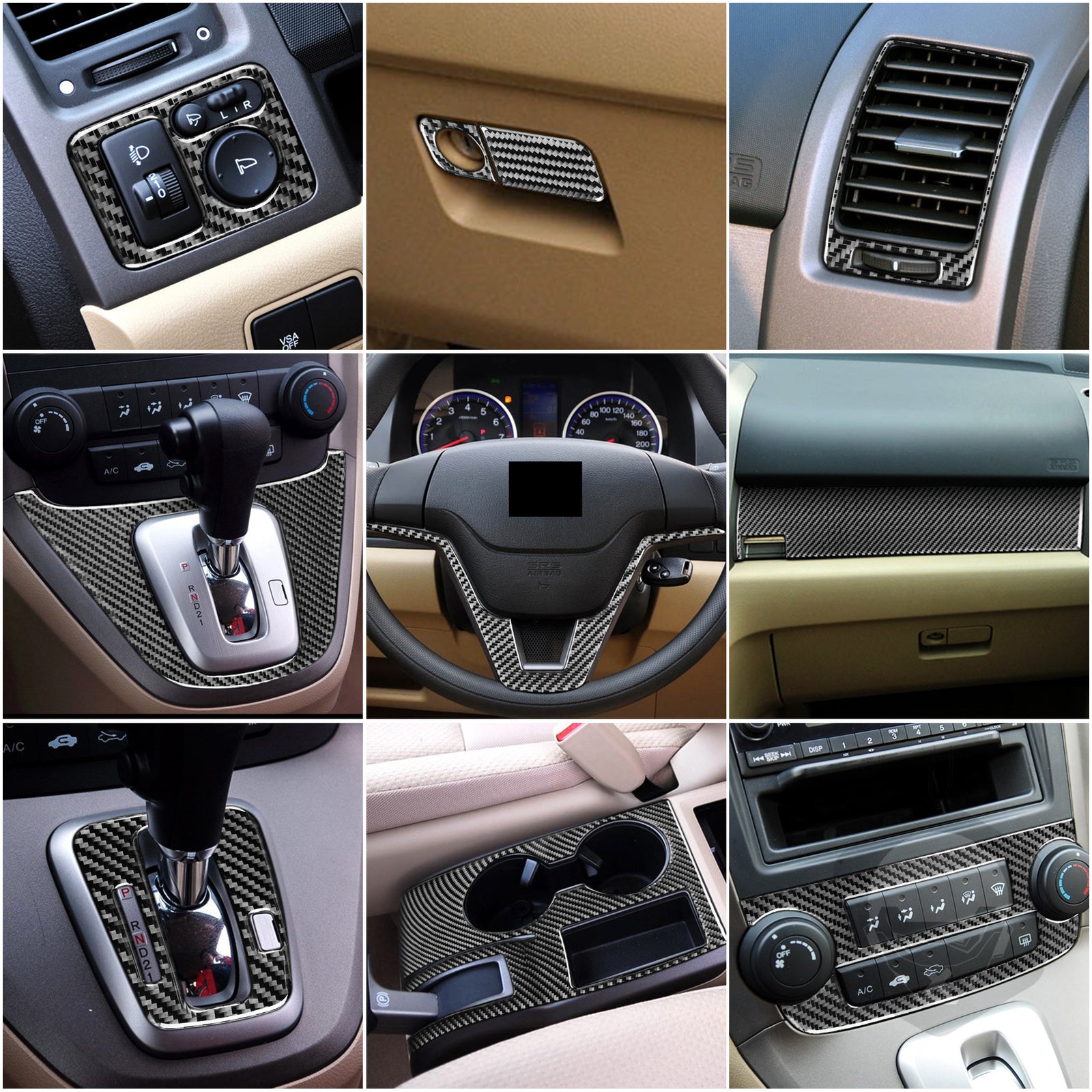 20PCS Carbon Fiber Daahboard Interior Set Kit Trim for Honda CR-V CRV 2007-2011