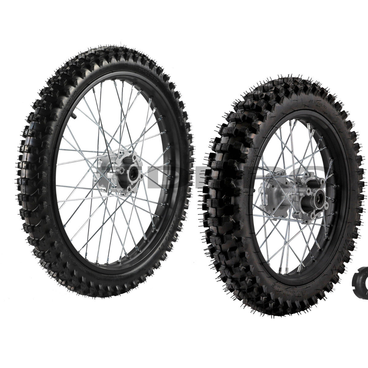 19-inch/16-inch wheels, 70/100-19 + 90/100-16 rim assembly, Dirt Pit bicycle, 150cc/160cc.