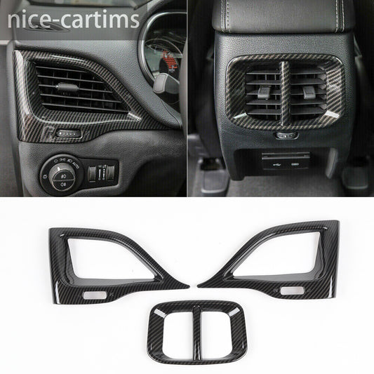 for Jeep Cherokee 2019+ Dashboard Side Rear Air Vent Outlet Cover ABS Carbon¡Á3