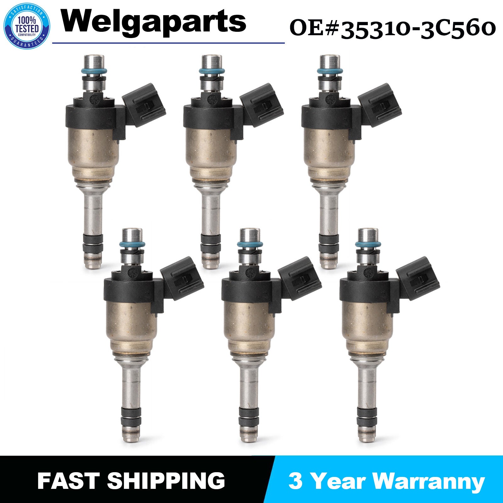 Set of 6 Fuel Injectors for Hyundai Santa 3.8L V6 for Kia Sorento 3.3L V6 2014-18 US